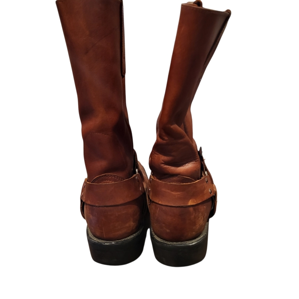 Los Altos Mens Brown Greasy Leather Motorcycle Square-Toe Cowboy Boots Size 9 - Picture 4 of 12